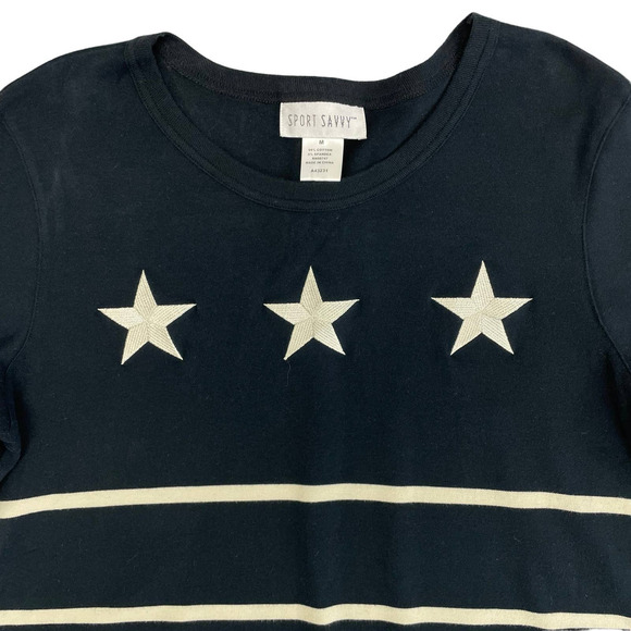 Sport Savvy Nautical Star Print Striped Long Sleeve Crewneck Top Medium - Picture 4 of 6